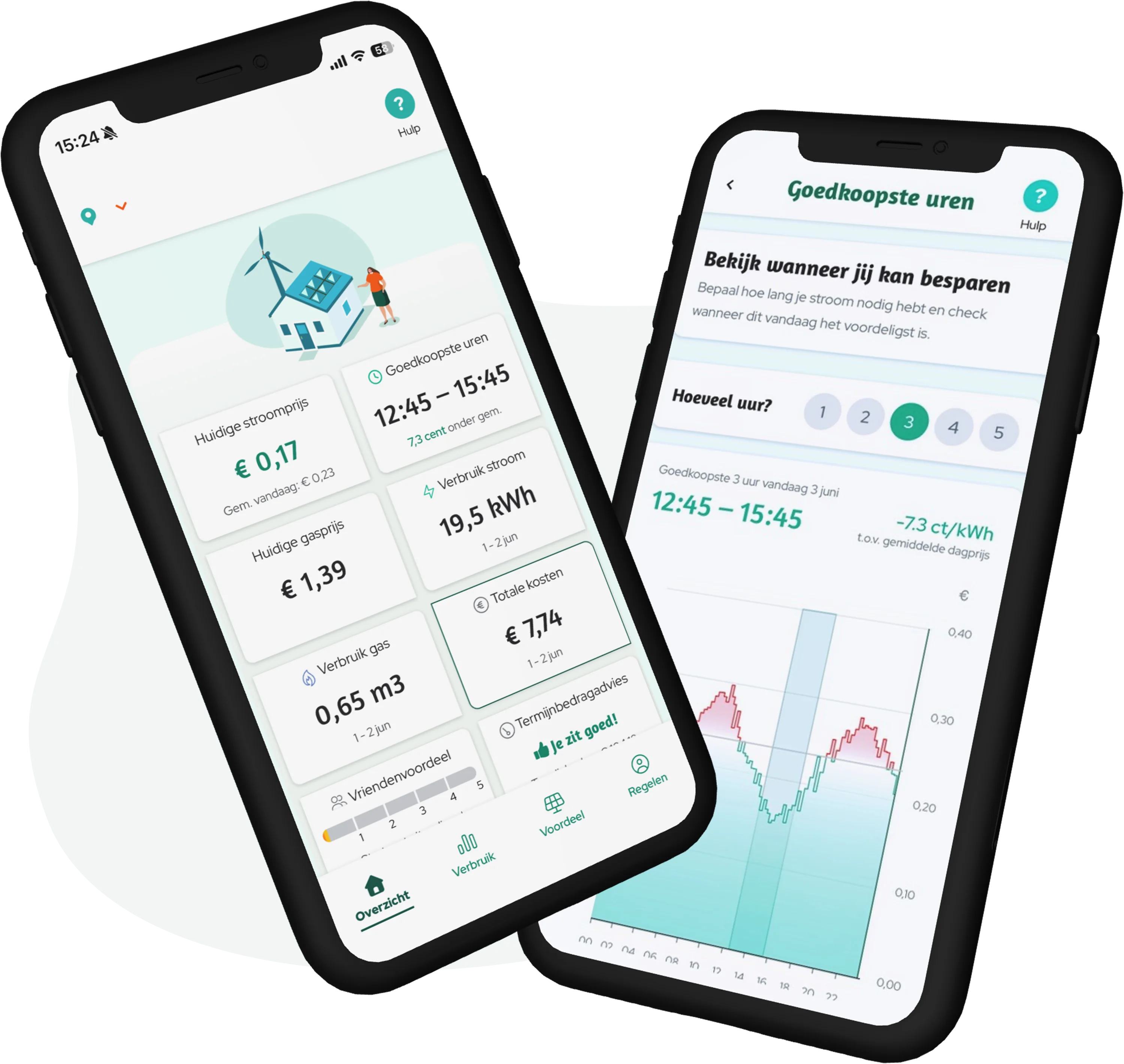 Powerpeers app op twee smartphones